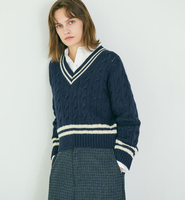  「James Charlotte | 〈別注〉 Vネック チルデンニットプルオーバー WOMEN」|ニット・セーター|NAVY系1