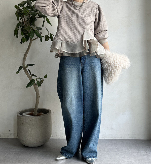  「【WEB限定】ペプラム切替トップス」|Tシャツ・カットソー|