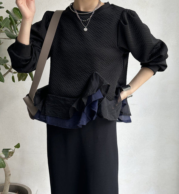  「【WEB限定】ペプラム切替トップス」|Tシャツ・カットソー|ブラック