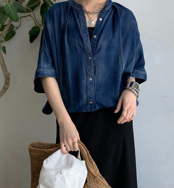  「シアーデニムポンチョ風ブラウス」|シャツ・ブラウス|