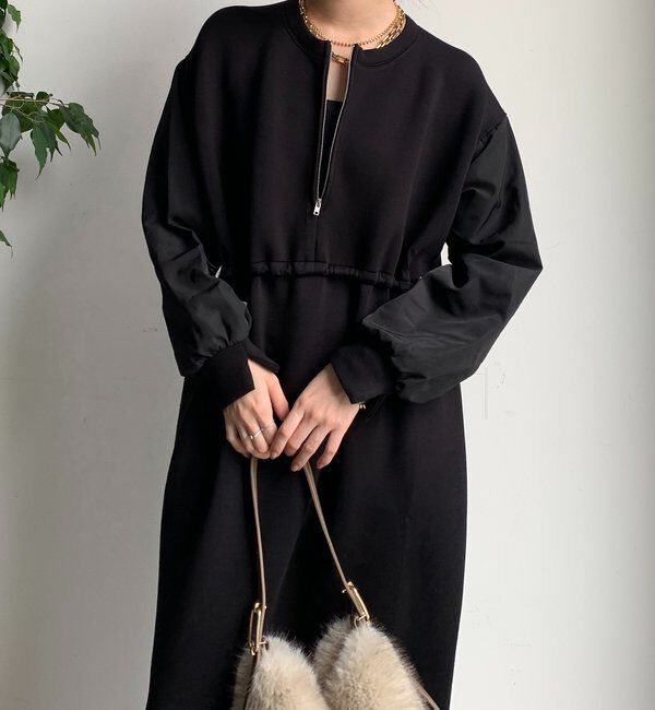  「袖異素材切替ダンボールワンピース」|ワンピース|