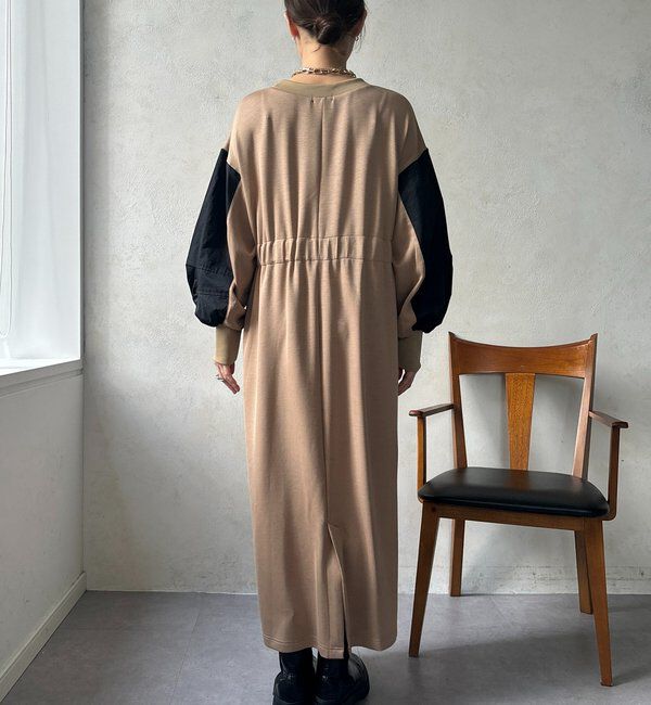  「【WEB限定】ウエストベルト異素材切替ワンピース」|ワンピース|