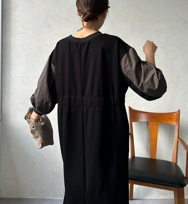  「【WEB限定】ウエストベルト異素材切替ワンピース」|ワンピース|