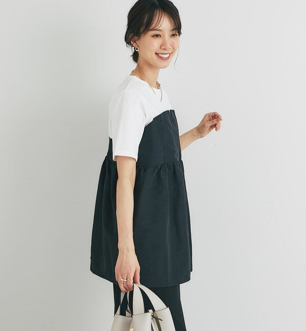  「《スタイルアップ効果◎》ドッキング切替Tシャツ」|Tシャツ・カットソー|