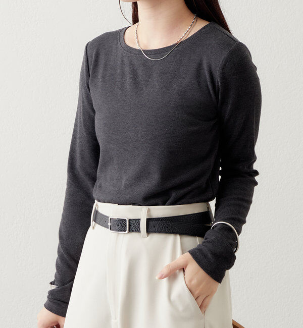  「クルーカラーロングTシャツ」|Tシャツ・カットソー|チャコールグレー