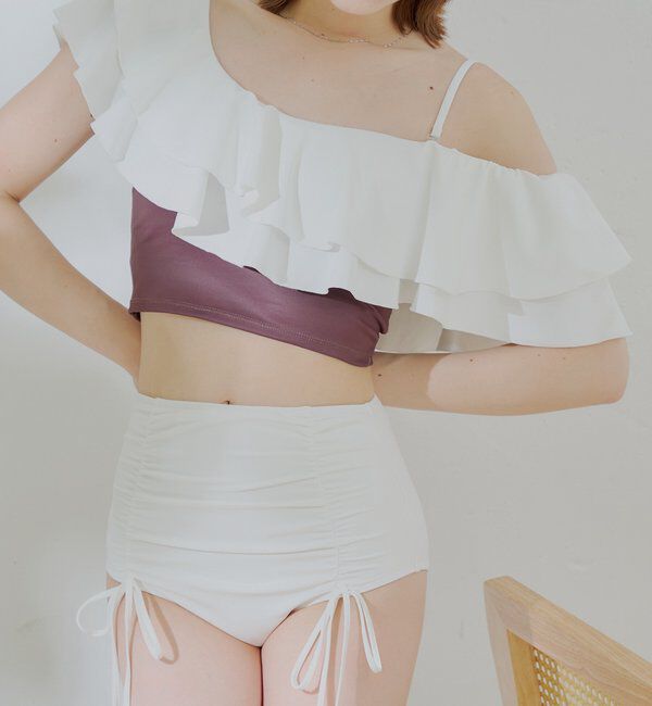  「【水着/トップス】ダブルフリルワンショルトップス」|ビキニ|