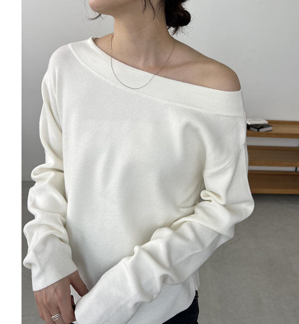  「アシメスリットボートネックニット」|ニット・セーター|