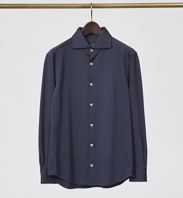 ABAHOUSE「【FLEX SHIRTS】コンパクトシルキー ギンガムチェック 長袖シャツ」|シャツ・ブラウス|ダークネイビー