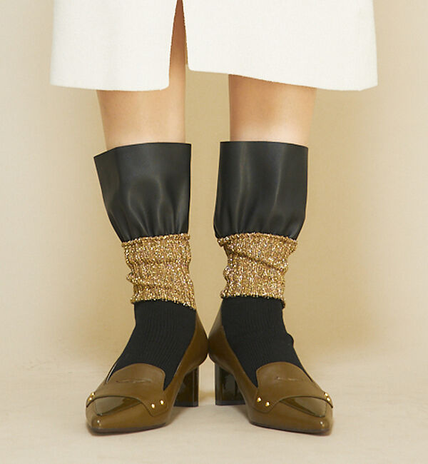 AU BANNISTER「●FAKUI ラメカラーブロックフェイクレザーソックス」|その他|ブラック
