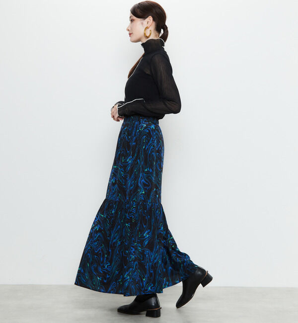 Soffitto「マーブル柄ドットジャガード裾切り替えギャザースカート」|スカート|ブラック系その他