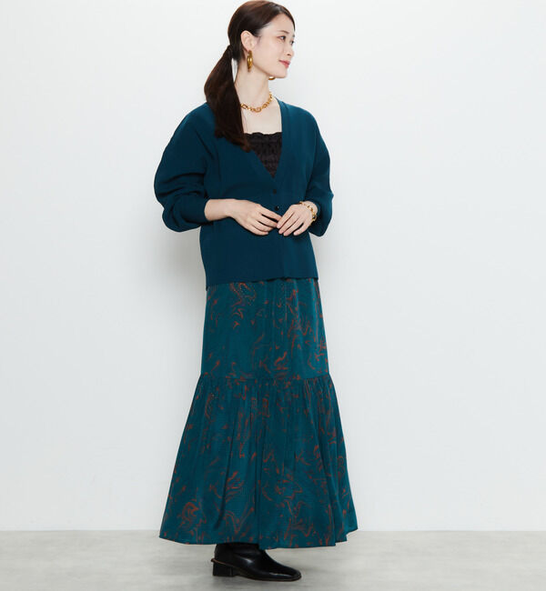 Soffitto「マーブル柄ドットジャガード裾切り替えギャザースカート」|スカート|グリーン系その他