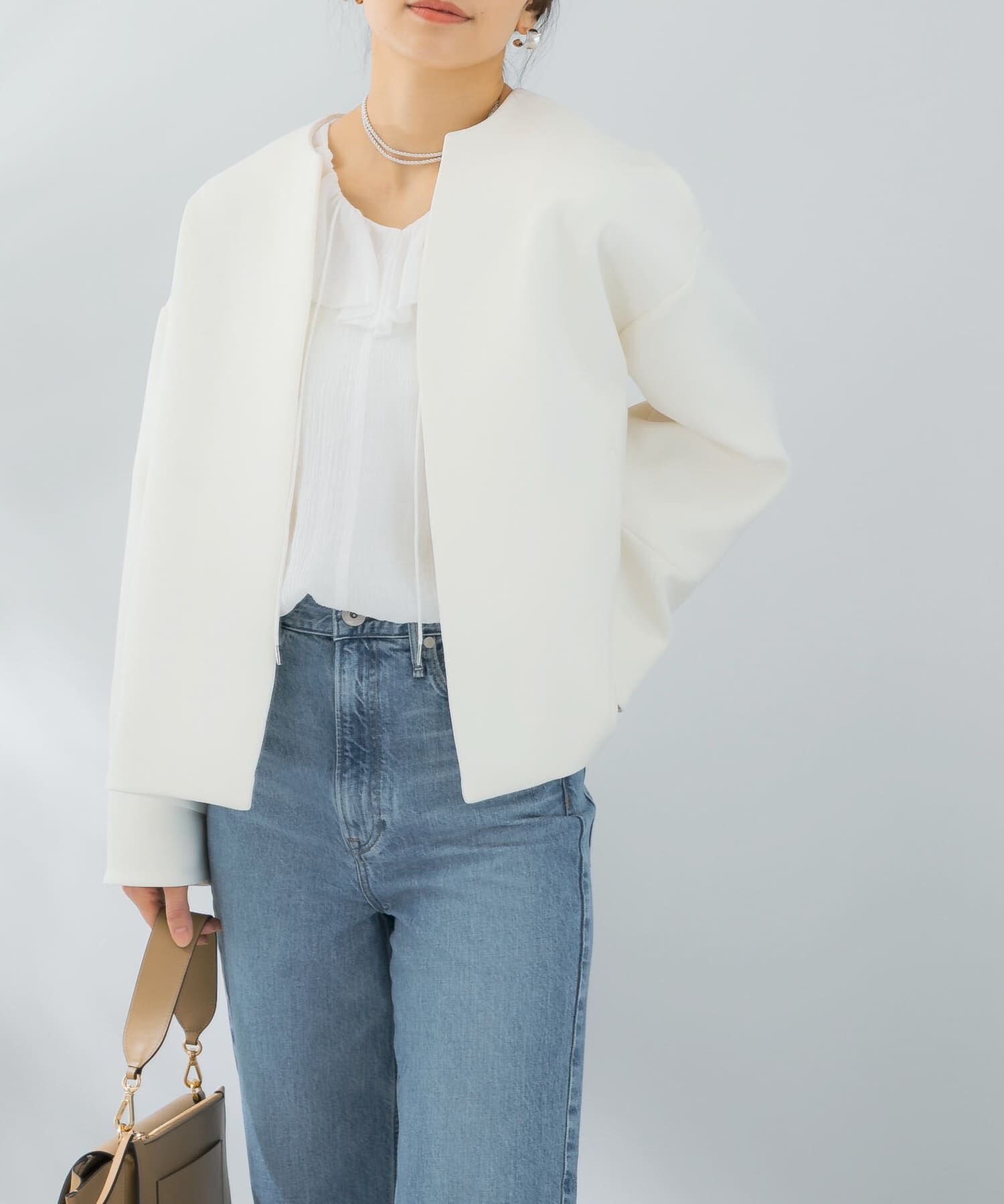 URBAN RESEARCH ROSSO「UVカットトリプルクロスショートコート」|ノーカラージャケット|