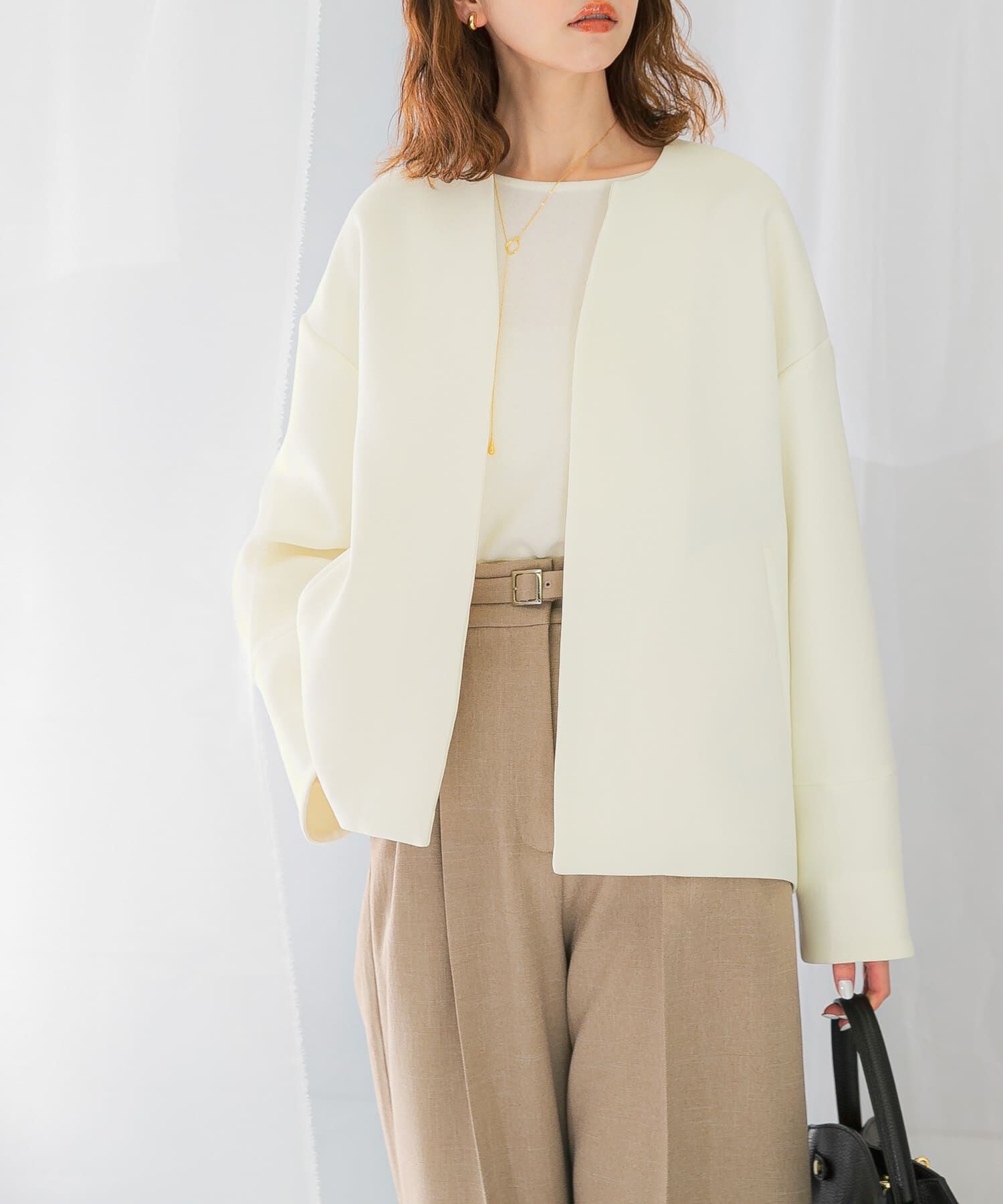 URBAN RESEARCH ROSSO「UVカットトリプルクロスショートコート」|ノーカラージャケット|