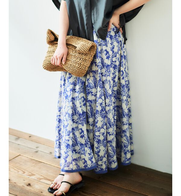  「《手洗い可能》Fanaka別注バイカラーフラワースカート」|スカート|ブルー