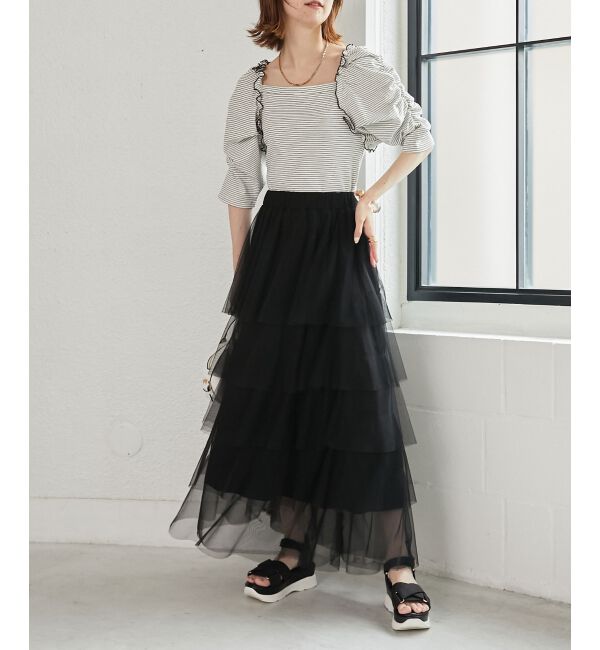 MAJESTICLEGON「ボリュームスリーブボーダートップス」|Tシャツ・カットソー|オフ／柄