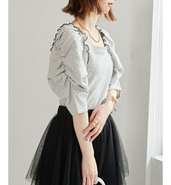 MAJESTICLEGON「ボリュームスリーブボーダートップス」|Tシャツ・カットソー|