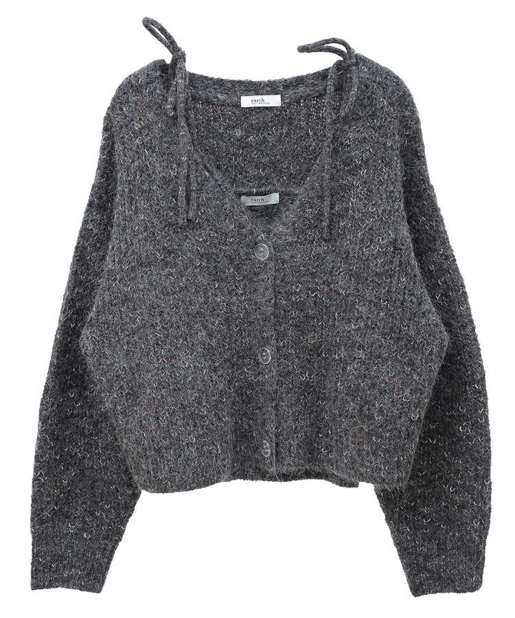earth music&ecology「SET2点ショートカーディガン+肩リボンキャミソール」|カーディガン|Charcoal Gray