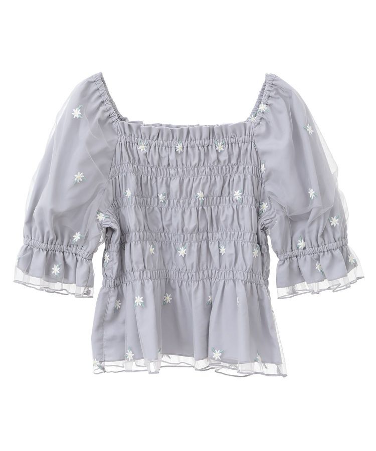 earth music&ecology「フラワー刺繍シャーリングプルオーバー」|シャツ・ブラウス|