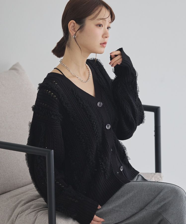 earth music&ecology「チュールフリルニットカーディガン」|カーディガン|
