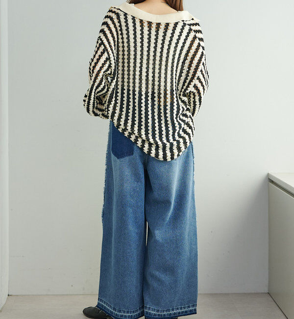  「ジャガードストライプ襟付きカーディガン」|カーディガン|