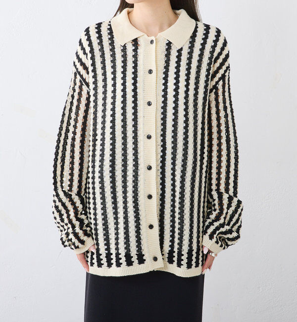  「ジャガードストライプ襟付きカーディガン」|カーディガン|