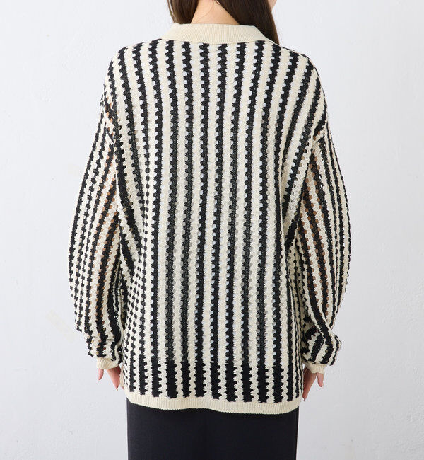  「ジャガードストライプ襟付きカーディガン」|カーディガン|