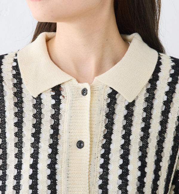  「ジャガードストライプ襟付きカーディガン」|カーディガン|