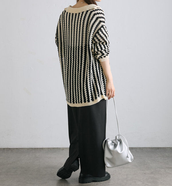  「ジャガードストライプ襟付きカーディガン」|カーディガン|