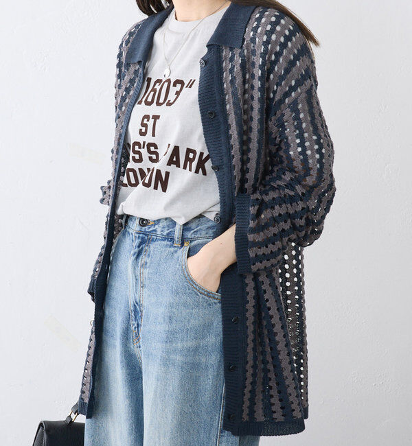  「ジャガードストライプ襟付きカーディガン」|カーディガン|