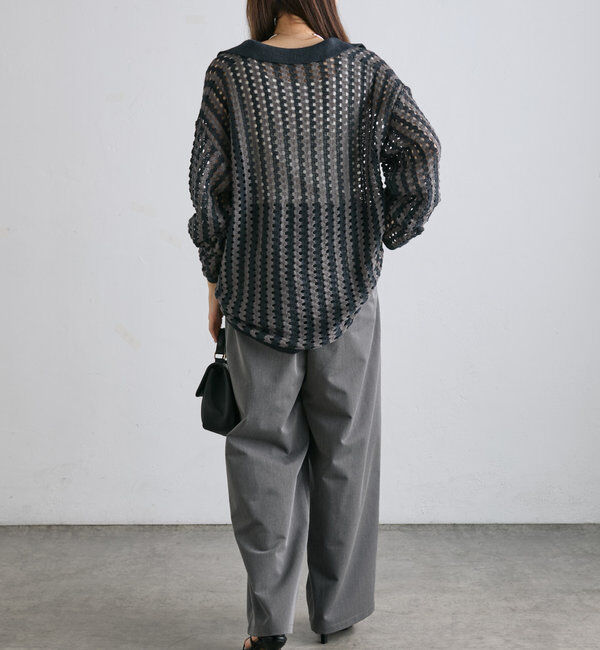  「ジャガードストライプ襟付きカーディガン」|カーディガン|