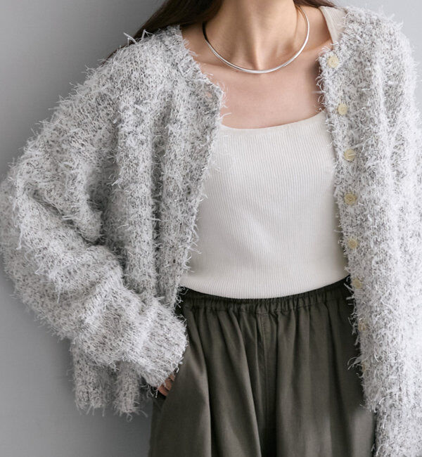  「異素材MIXリボンテープヤーンカーディガン」|カーディガン|