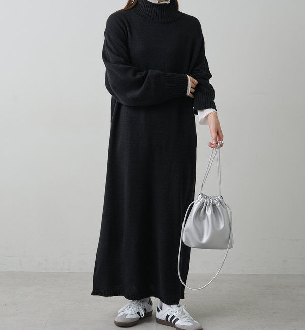  「【手洗いOK】ハンドウォッシャブルニットワンピース」|ワンピース|ブラック