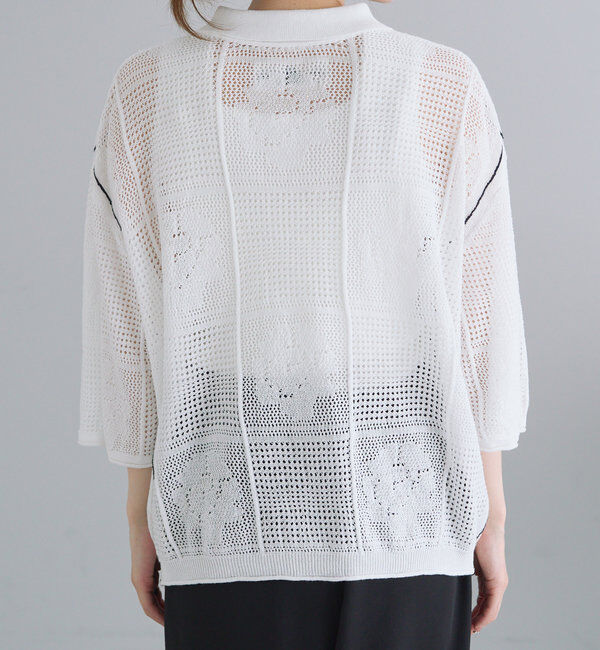  「配色透かし編み襟付きカーディガン」|カーディガン|