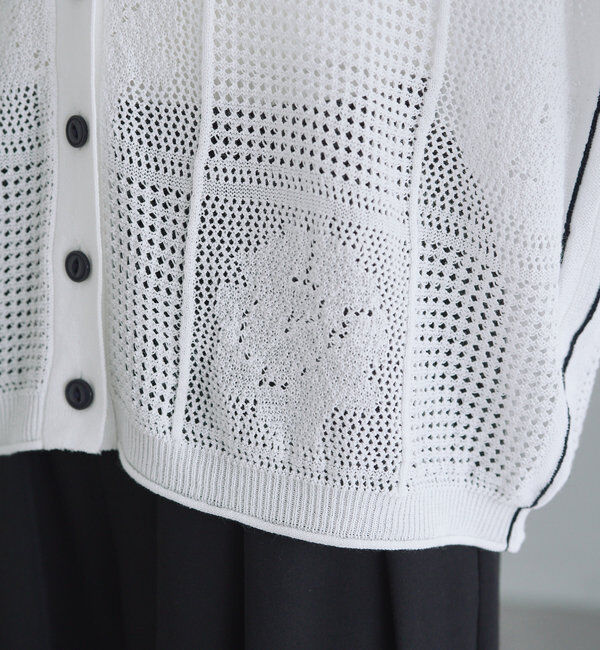  「配色透かし編み襟付きカーディガン」|カーディガン|