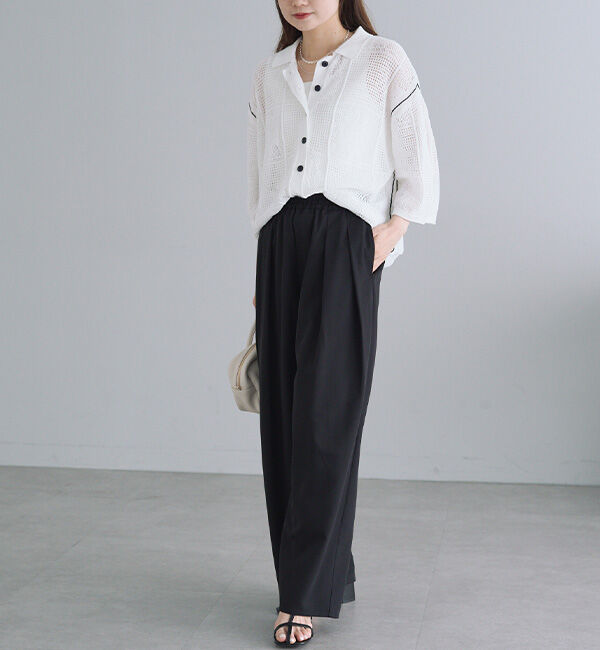  「配色透かし編み襟付きカーディガン」|カーディガン|