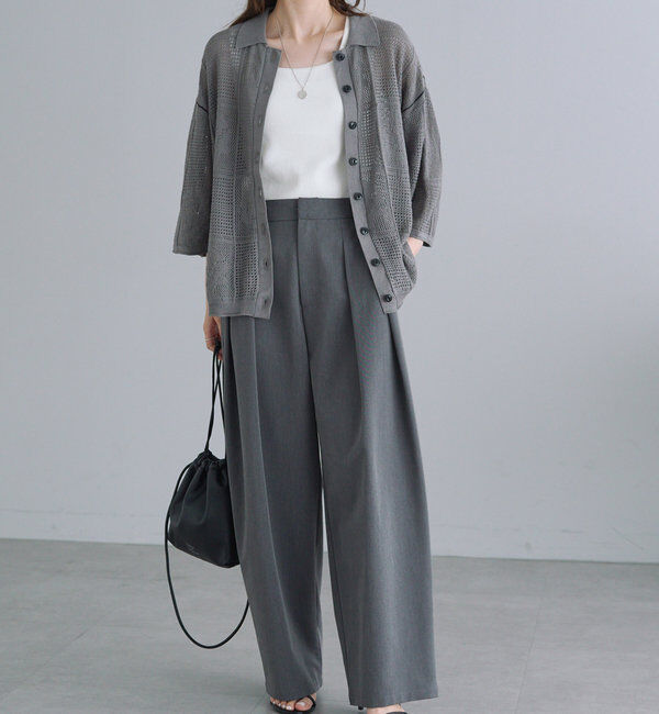  「配色透かし編み襟付きカーディガン」|カーディガン|