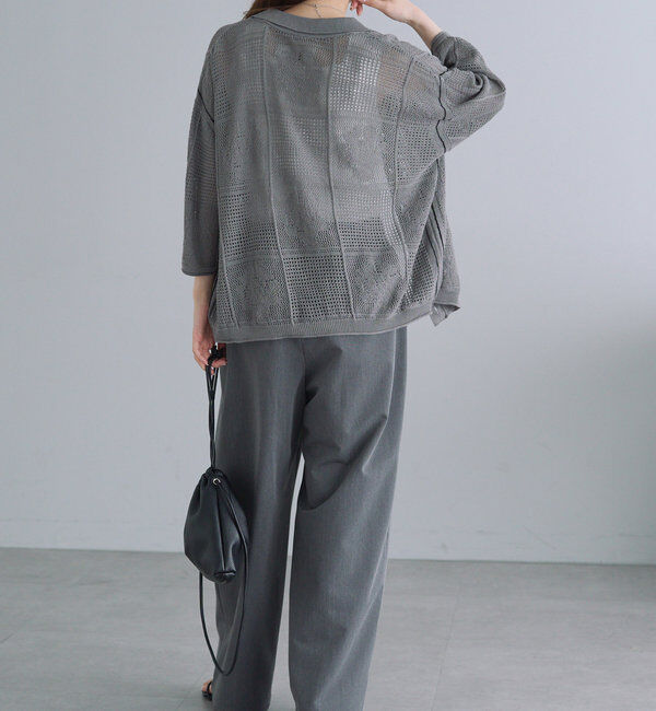  「配色透かし編み襟付きカーディガン」|カーディガン|