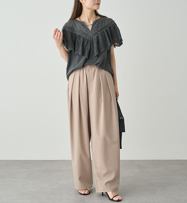  「【ブラウス見え】スカラップレースドッキングTシャツ」|Tシャツ・カットソー|