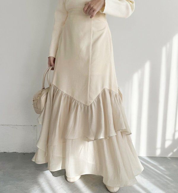  「【美シルエット】イレヘムロングスカート」|スカート|アイボリー