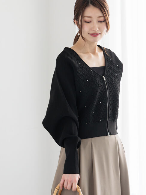Te chichi「ビーズニットVネックカーディガン」|カーディガン|ブラック