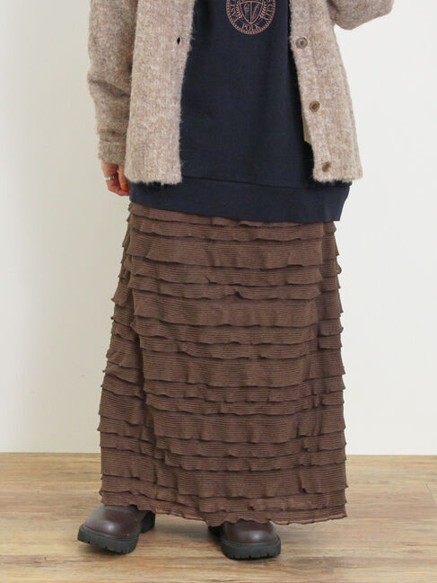 Samansa Mos2「シャーリングフリルナロースカート」|スカート|ブラウン