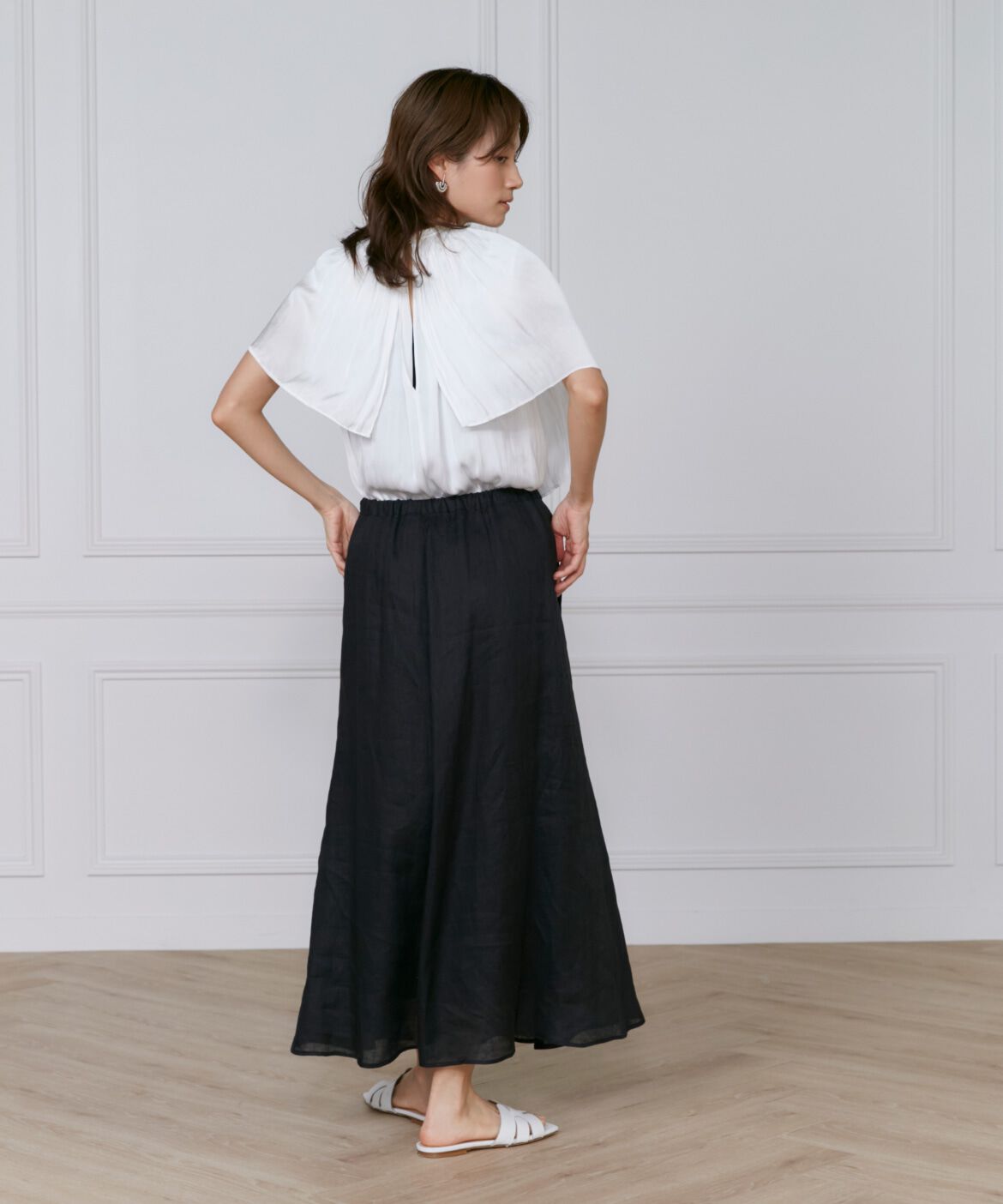 INED「《大きいサイズ》リネンバイヤススカート」|スカート|