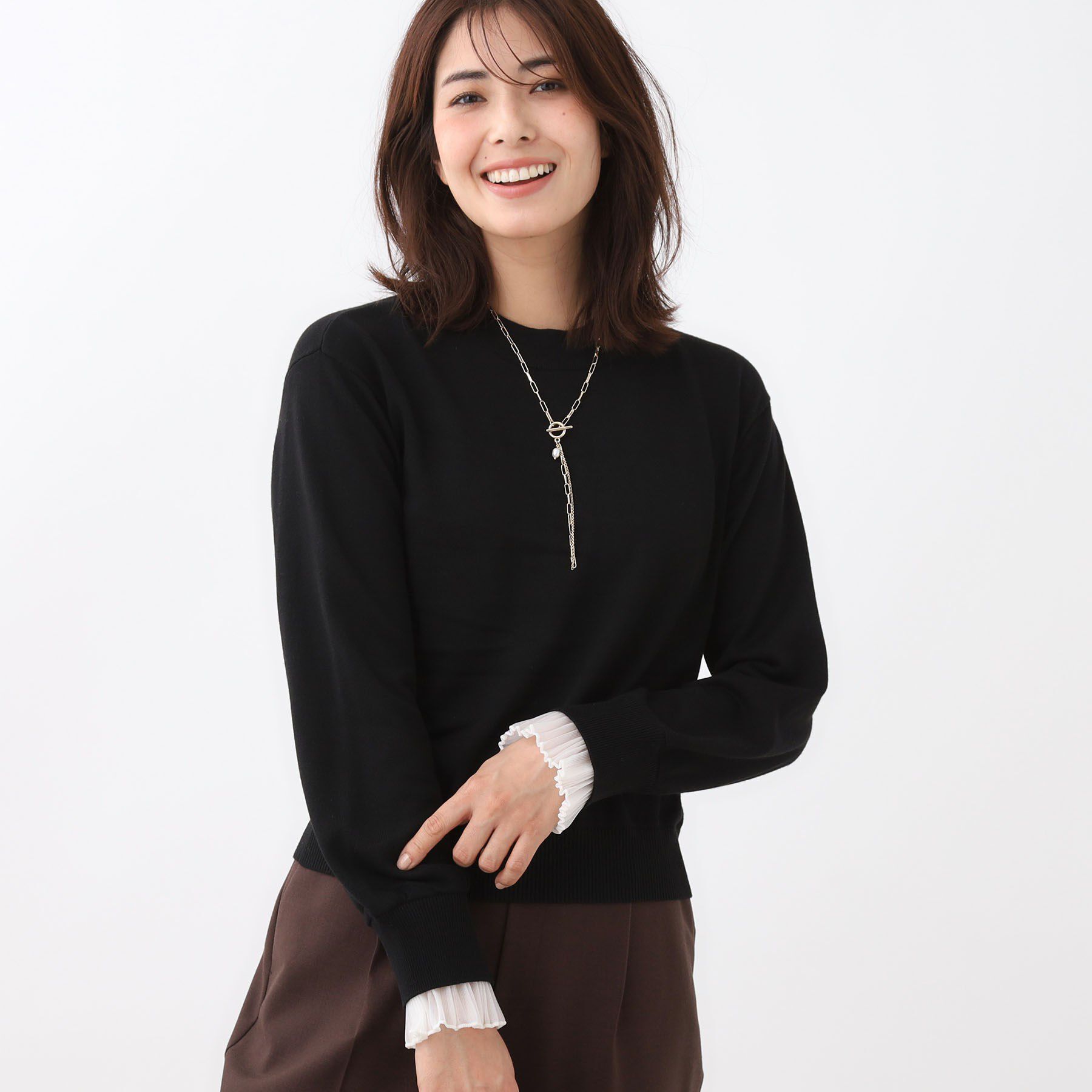 Reflect「【秋映え／重ね着風スタイルに◎】フリルプリーツスリーブニット」|ニット・セーター|