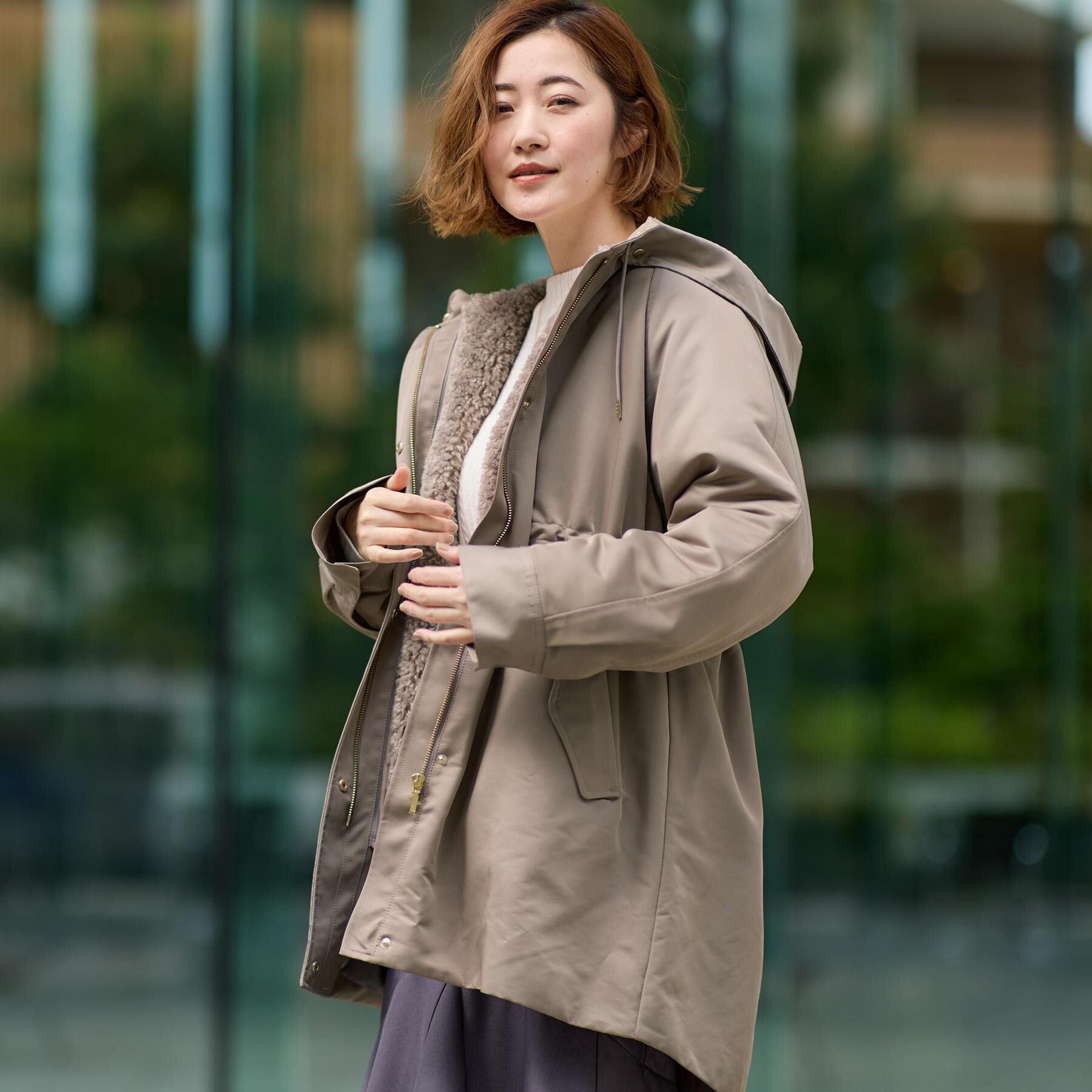 ☆3way☆LACOSTE モッズコート ボア ライナー単独使用可 オリーブ 名品アウター/3WAY・はっ水】ボアライナー付きモッズコート（grove