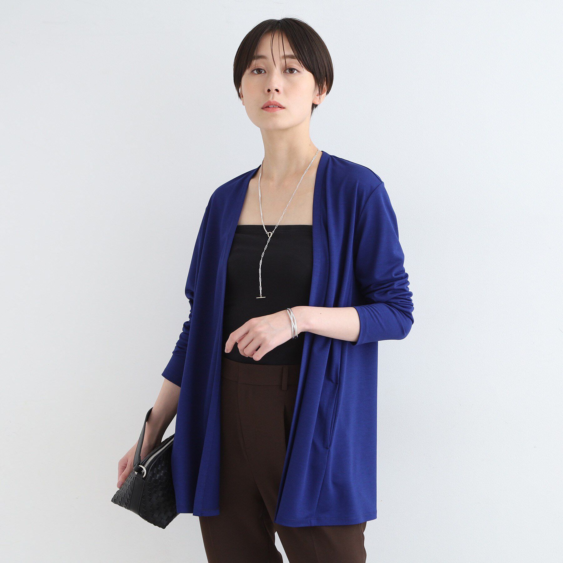 INDIVI「【洗える／UVケア／接触冷感】ドライタッチ着流しジャージカーディガン」|カーディガン|ブルー(093)