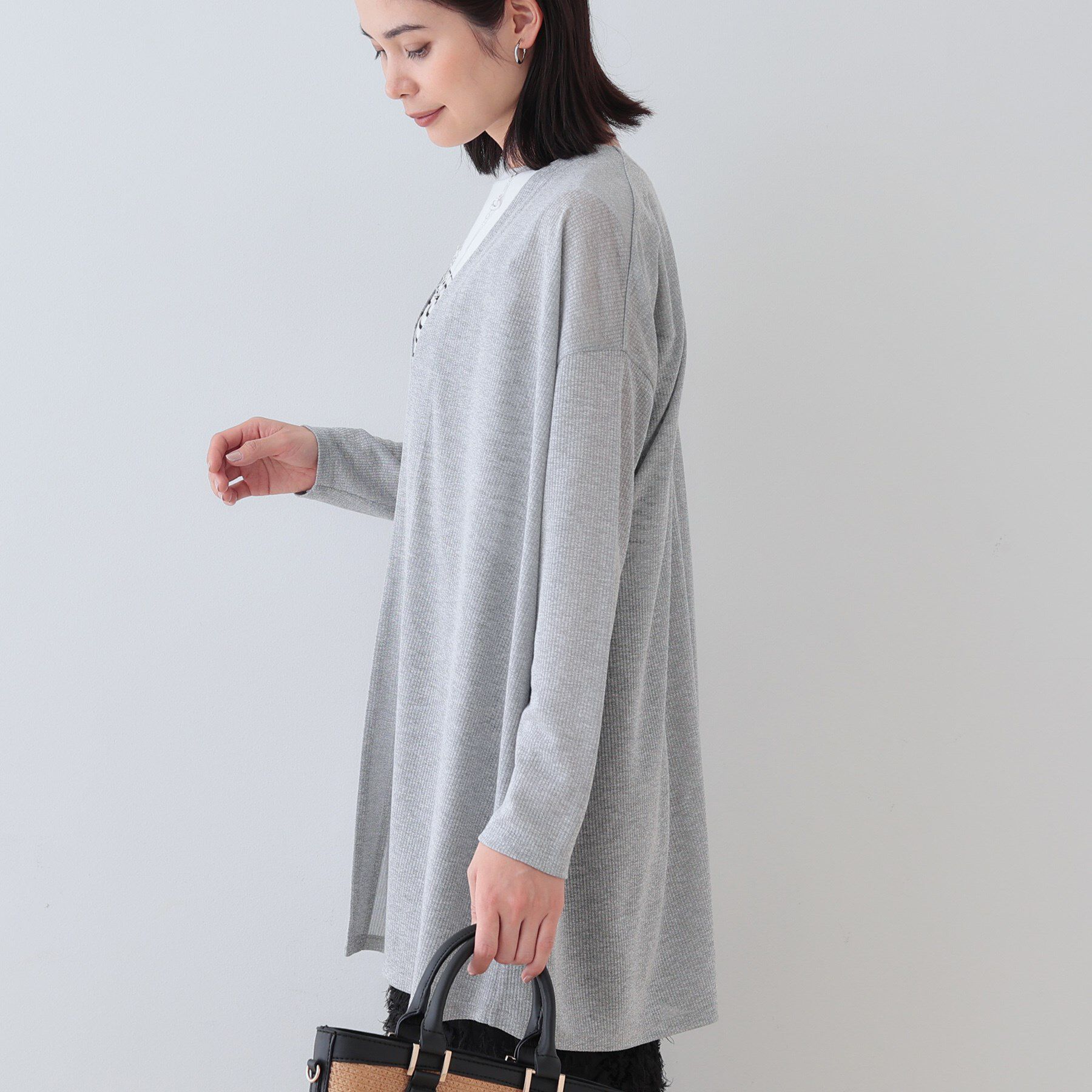 INDIVI「【洗える／シアーストライプ】ロング丈着流しカーディガン」|カーディガン|