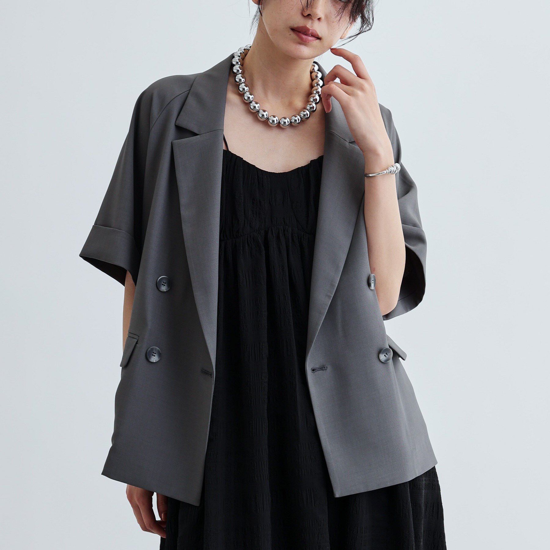 GALLEST「【セットアップ対応】イージーダブルブレスト半袖ジャケット」|テーラードジャケット|チャコールグレー(0