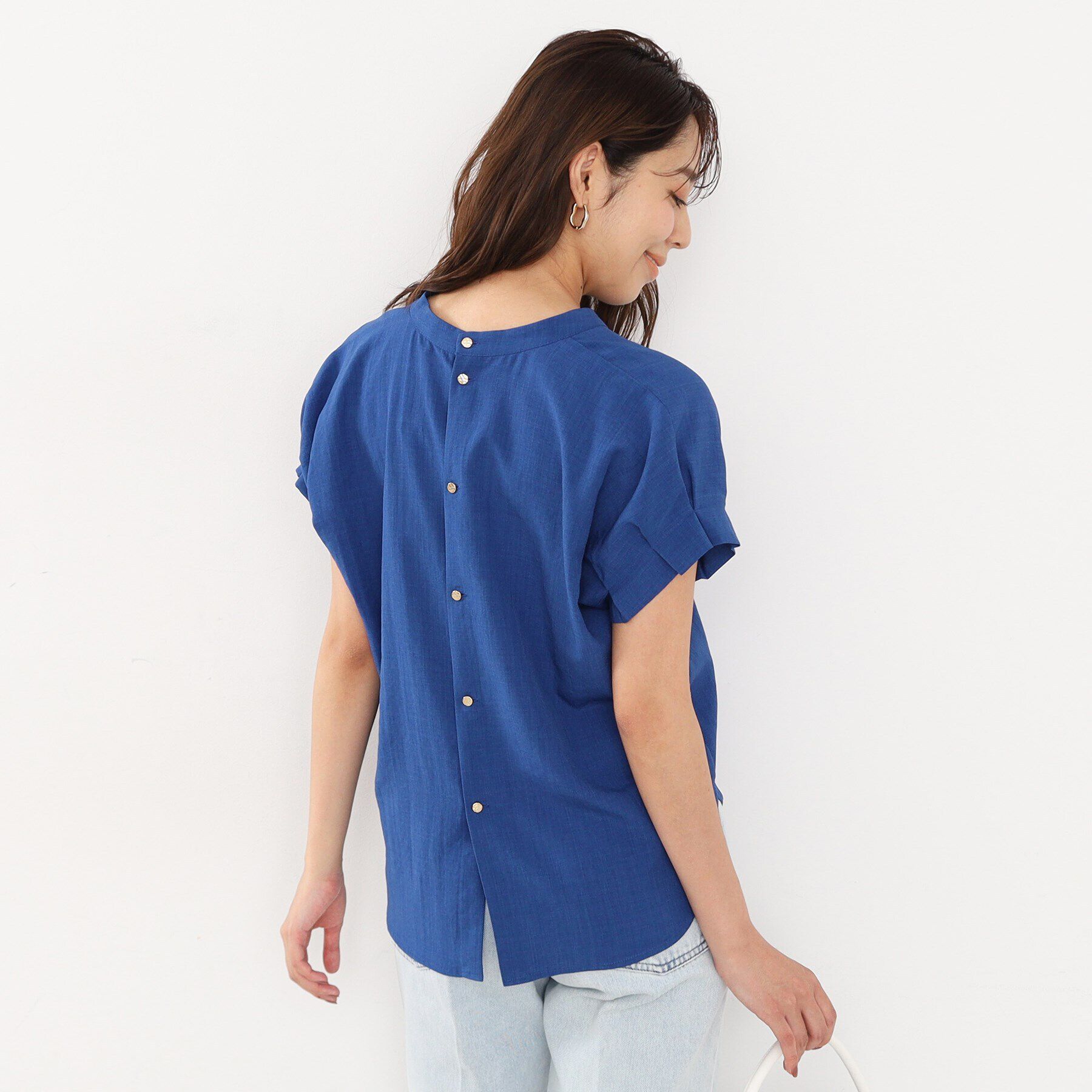 index「《7color/S-LLsize》バックシャンスキッパーブラウス【洗濯機洗い可/吸水速乾/防シワ/抗」|シャツ・ブラウス|ブルー(892)