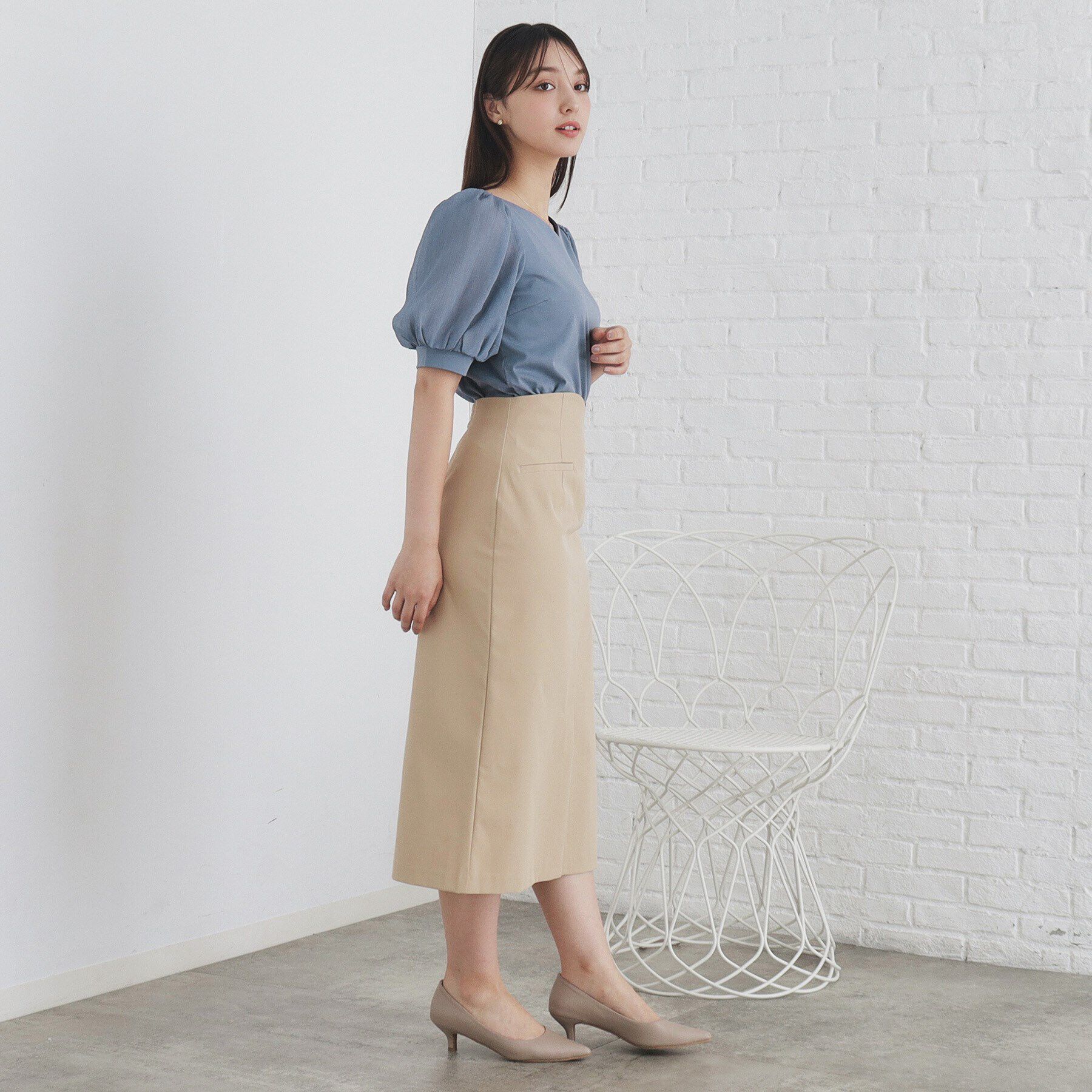 index「シアースリーブハートネックトップス【洗濯機洗い可】」|Tシャツ・カットソー|