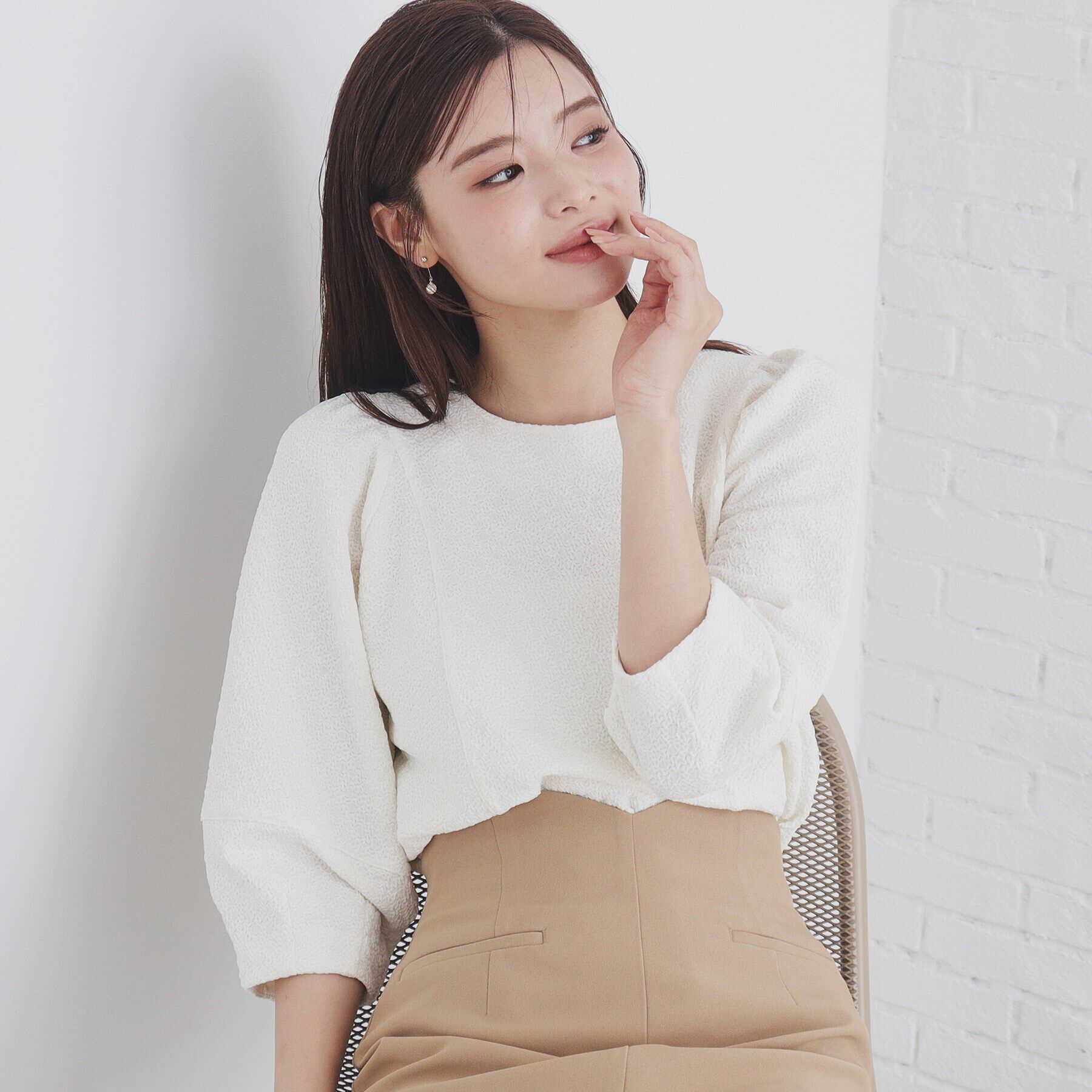 index「《5color/S-LLsiza》カットジャカードパフスリーブトップス【洗濯機洗い可】」|Tシャツ・カットソー|